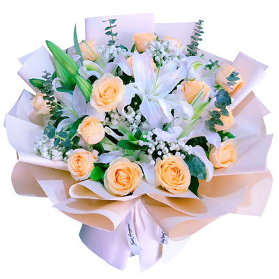 景德镇16朵香槟玫瑰2支百合，爱的温暖和幸福