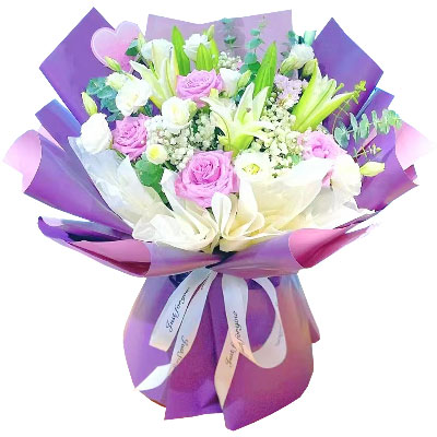 景德镇6朵紫玫瑰3支百合，爱之倾诉