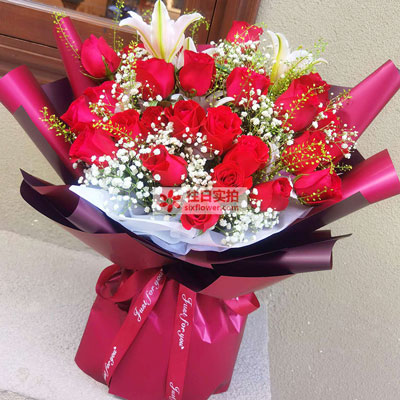 景德镇30朵红玫瑰百合，做你余生故事里的人