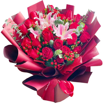 景德镇22朵红玫瑰百合，爱的火焰