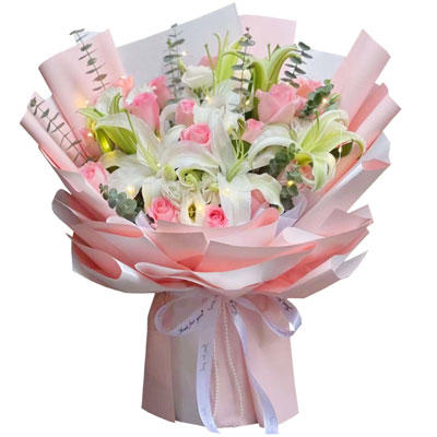 景德镇16朵粉玫瑰百合，感情稳定坚固