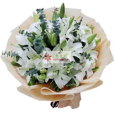 景德镇9支白色多头百合，祝福你幸福